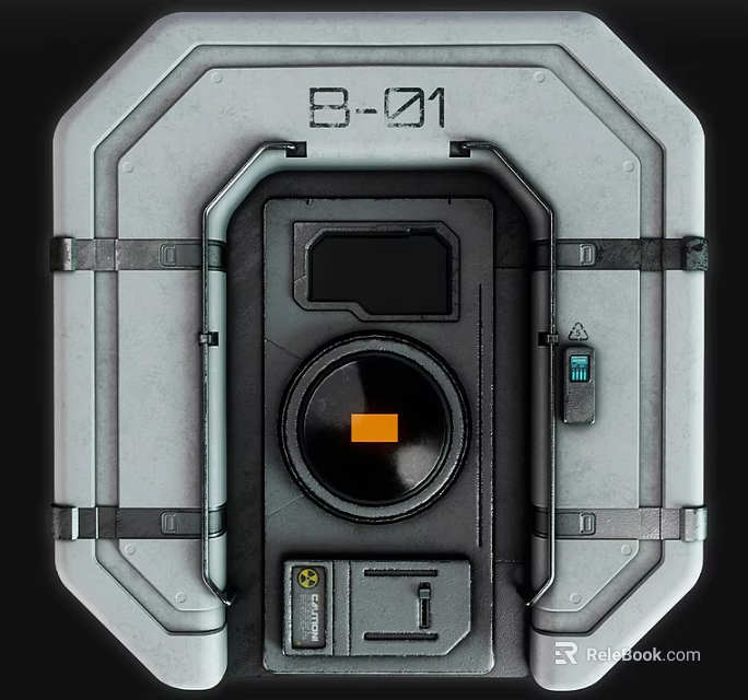 Gray Mechanical Housing With B01 Label Circular Indicator Structural Straps And Orange Inner Part 3d model 