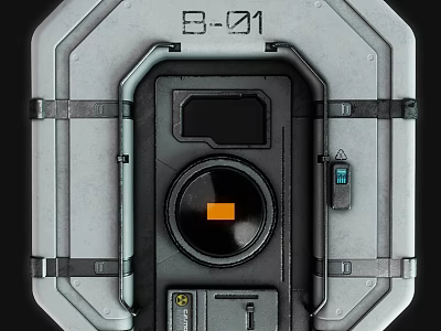 Gray Mechanical Housing With B01 Label Circular Indicator Structural Straps And Orange Inner Part 3d model