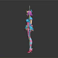 Vibrant Game Movie Character With Pink Hair Blue Dress Striped Stockings And Colorful Bow