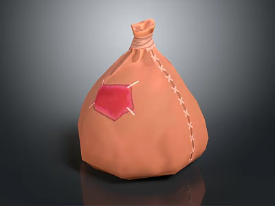 Orange Fabric Storage Bag With Stitched Seams And Red Patch Design 3d model