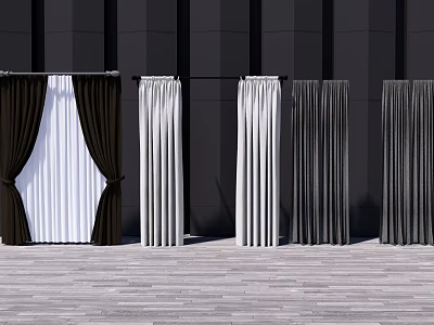 Elegant Curtains in Black White Gray Colors with Multiple Styles for Home Decor 3d model