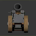 Vintage Medieval Cannon Cart Structure With Wooden Wheels And Metal Barrel
