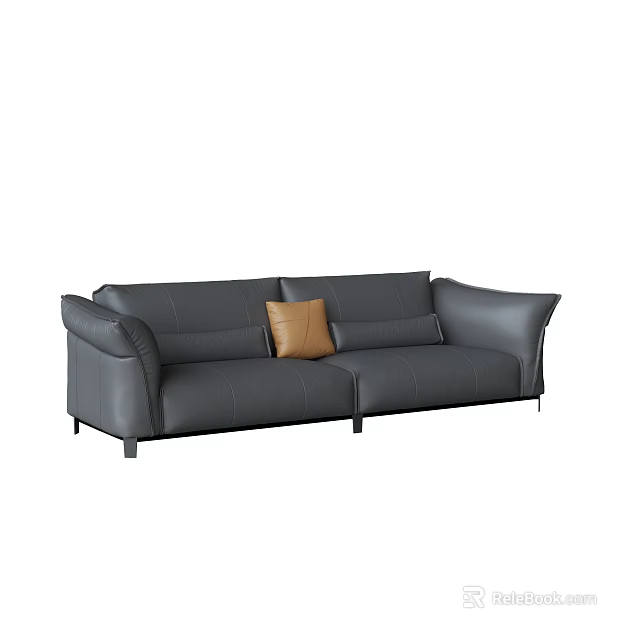 Modern Gray Leather Sectional Sofa with Brown Accent Cushion and Comfortable Design 3d model