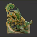 Decorative Furniture Ornament Featuring Green And Gold Dragon Shaped Glazed Design
