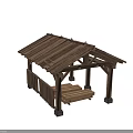 Rustic Wooden Pavilion With Sloped Wooden Roof And Supportive Pillars Stacked Logs