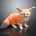 Baby Fennec Fox With Orange Yellow Fur Large Ears Blue Eyes On Black Background Reflection