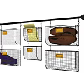 Hanging Storage Rack with Metal Mesh Baskets for Shoes and Yellow Labels