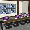 Modern Security Control Room Interior With Multiple Monitoring Screens Workstations And Conference Table