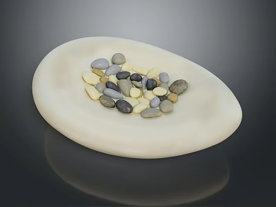 Wooden Stone Decorative Oval Tray Light Colored With Colorful Pebbles Inside 3d model