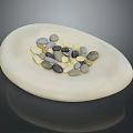 Wooden Stone Decorative Oval Tray Light Colored With Colorful Pebbles Inside