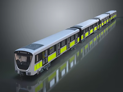 Modern Silver And Yellow Metro Train Featuring Sleek Design Reflective Surface And Multiple Carriages 3d model