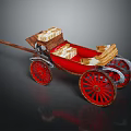 Vintage Red Carriage With Wooden Frame Red Wheels And Packages Inside