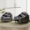 Modern Single Sofa With Stylish Geometric Pattern Black Legs Interior Window Plant And Hanging Lamp