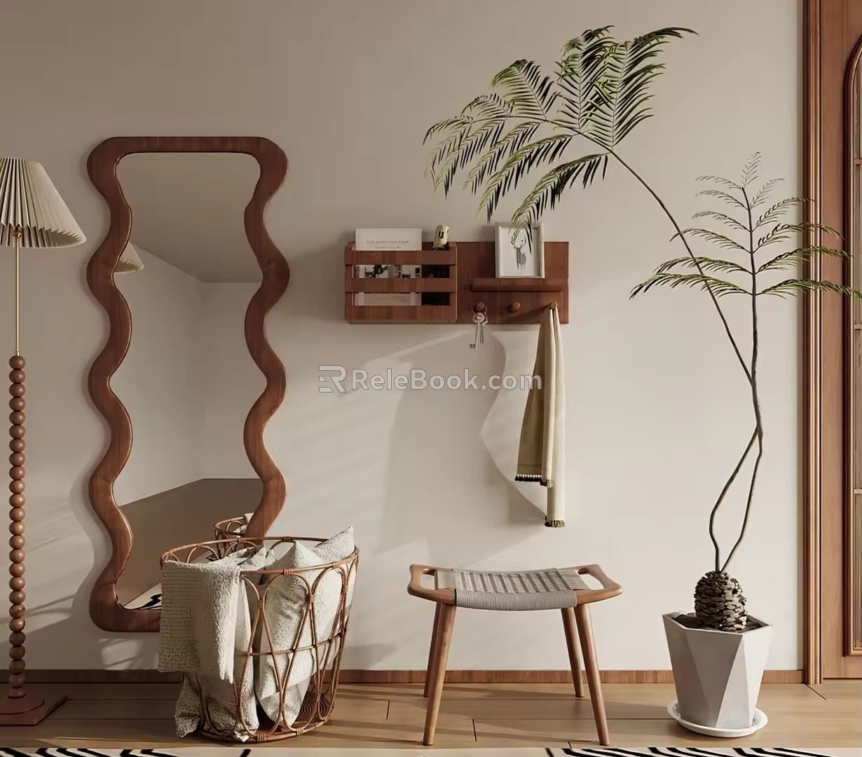 Middle-ancient full-body mirror shoe-changing stool 3d model