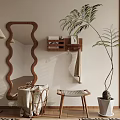 Middle-ancient full-body mirror shoe-changing stool 3d model