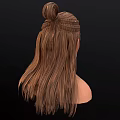 Game and Movie Character With Long Braided Hair Bun And Red Eyes Front Side Views