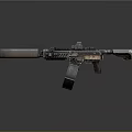 Modern Metallic Assault Rifle With Large Drum Magazine And Tactical Components