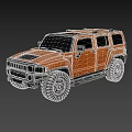 Orange Hummer SUV With Rugged Exterior Design And Large Off Road Tires