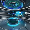 Modern AI Exhibition Hall With Digital Screens And Green Tech Design