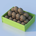 Green Wooden Crate Filled With Fresh Ripe Kiwis On Light Blue Background