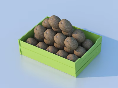 Green Wooden Crate Filled With Fresh Ripe Kiwis On Light Blue Background 3d model