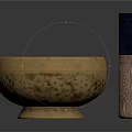 Tableware Set Featuring Golden Hammered Bowl And Wooden Container With Blue Lid