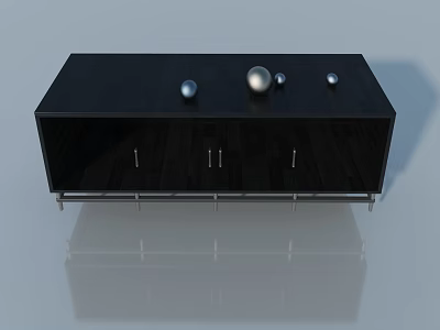 Modern Black TV Cabinet With Hinged Doors Metal Legs And Decorative Balls 3d model