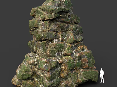 Wood Stone Stacked Structure With Moss Covered Surface As Landscape Decoration And Size Reference 3d model