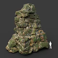 Wood Stone Stacked Structure With Moss Covered Surface As Landscape Decoration And Size Reference 3d model