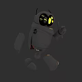 3D Gray Robot Character With Yellow Glowing Eyes Black Antenna And Mechanical Limbs