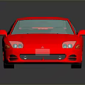 Red Sports Car 3D Rendered With Blue Windshield And Gray Background