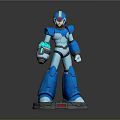 Blue Robot Character Figure With Red Accents Standing On Round Base