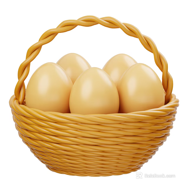 Fresh Yellow Eggs Neatly Placed in Handwoven Wicker Basket as Daily Food Ingredient 3d model 
