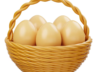 Fresh Yellow Eggs Neatly Placed in Handwoven Wicker Basket as Daily Food Ingredient 3d model