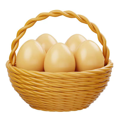 Fresh Yellow Eggs Neatly Placed in Handwoven Wicker Basket as Daily Food Ingredient 3d model