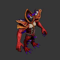 Fierce Fantasy Game And Movie Character With Red Body Purple Horns And Yellow Armor