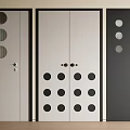 Modern Light And Dark Colored Swing Doors With Circular Decorations And Double Panel Design 3d model