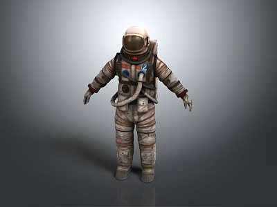 Realistic Astronaut 3D Model In Detailed Spacesuit Standing On Gray Background 3d model