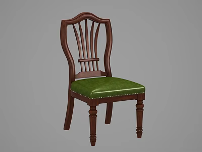 Traditional Wooden Dining Chair With Carved Backrest And Green Leather Seat 3d model