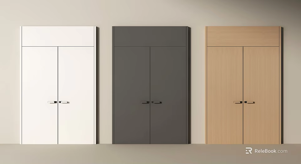 Modern Double Doors In Three Stylish Colors For Home Interior Design 3d model 