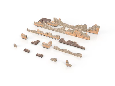 Ancient Architectural Model Fragments With Various Shapes Brown Beige Wall Roof Parts 3d model