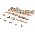 Ancient Architectural Model Fragments With Various Shapes Brown Beige Wall Roof Parts