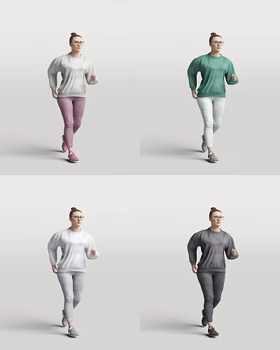 Women Running In Different Colored Sportswear With Stylish Tops Pants And Sneakers 3d model