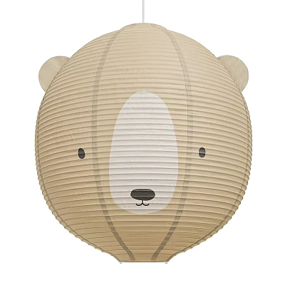 Beige Cartoon Bear Shaped Chandelier With Striped Design For Kids Room Decoration 3d model
