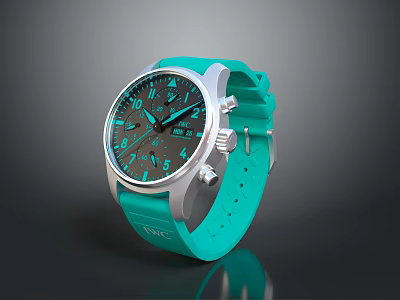 Turquoise Silicone Strap Watch with Silver Case Black Dial and DNC Logo Analog 3d model