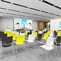 Modern Conference Room Interior With Yellow And White Chairs And Large Projection Screen
