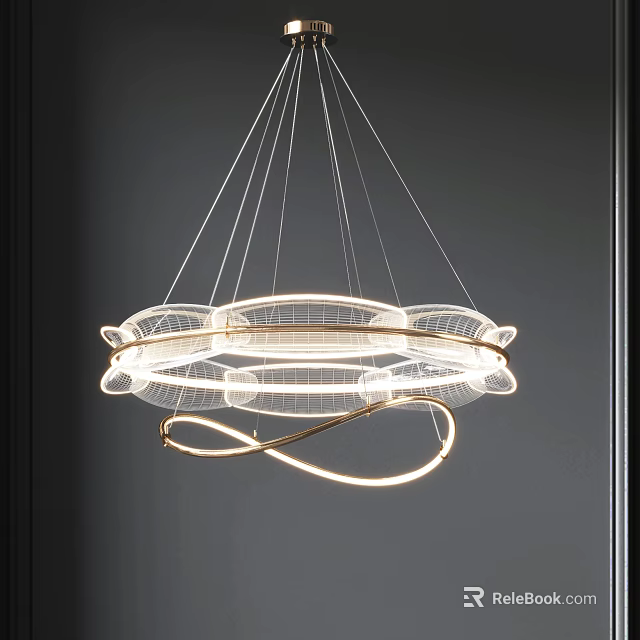 Modern Elegant Chandelier With Multiple Circular Metallic Rings And Sleek Lighting Design 3d model 