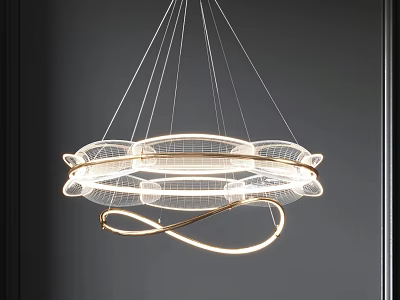 Modern Elegant Chandelier With Multiple Circular Metallic Rings And Sleek Lighting Design 3d model