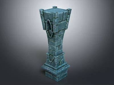 Ancient Decorative Stone Pillar With Intricate Carved Details And Textured Surface 3d model