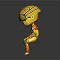 Unique Yellow Cartoon Robot With Spiral Head Green Joints And Striped Legs